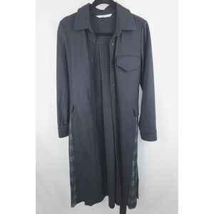 Jucy Judy Jacket Navy Plaid Pleated Belted Long Coat Korean Streetwear Sz S